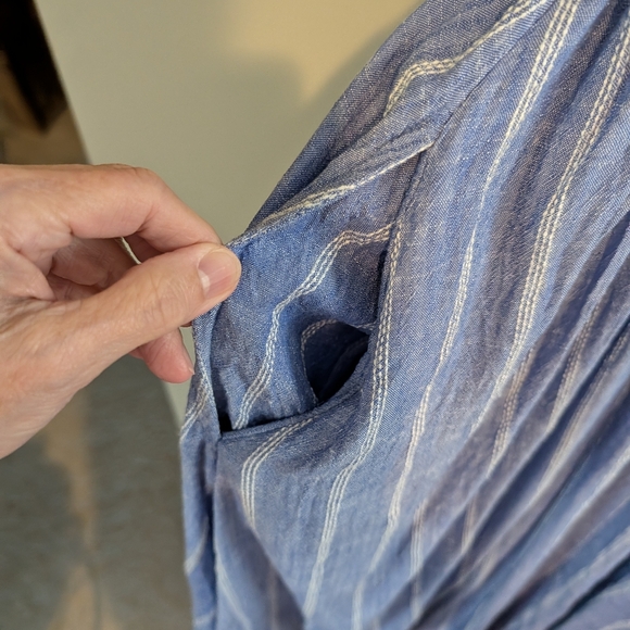 Free People Chambray Striped Dress Pastel Blue Smocked Waist Ruffle - Picture 7 of 7